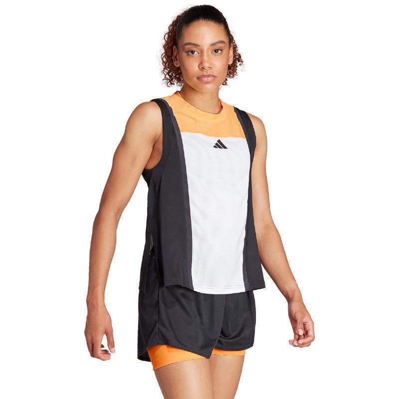 Camiseta Adidas Match Pro Blanco Naranja Negro Mujer Pádel Élite