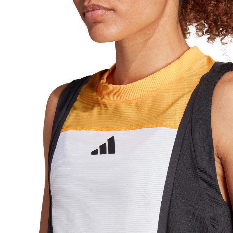 Camiseta Adidas Match Pro Blanco Naranja Negro Mujer Pádel Élite