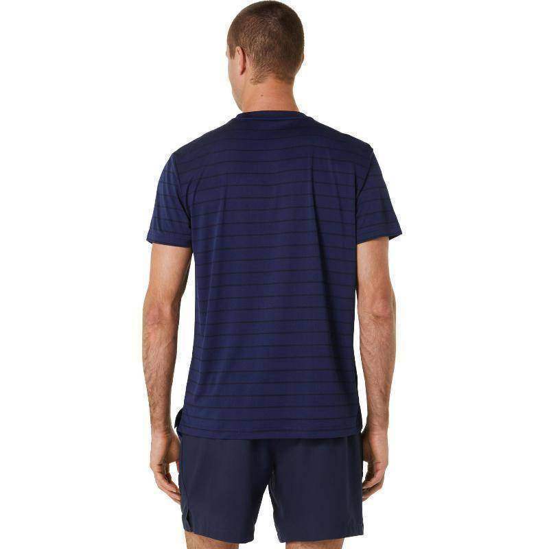 Camiseta Asics Court Stripe Marino Negro Pádel Élite