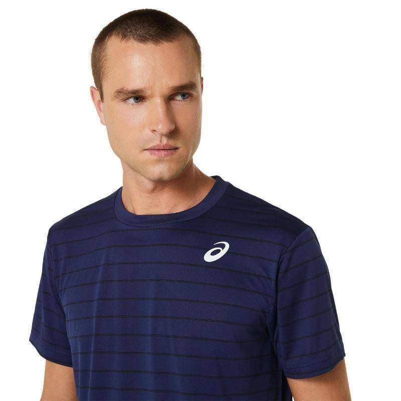 Camiseta Asics Court Stripe Marino Negro Pádel Élite