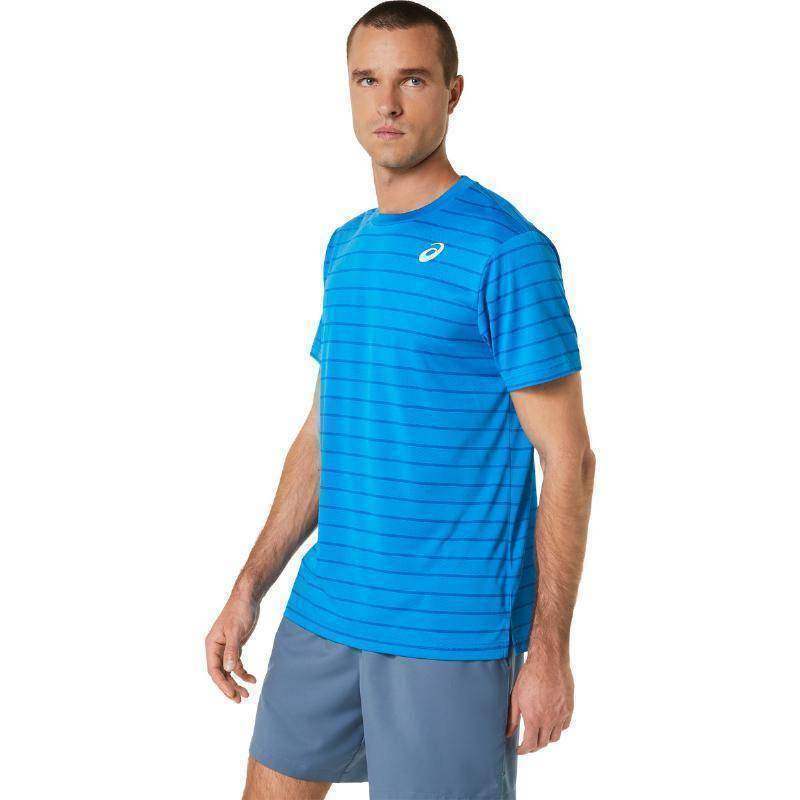 Camiseta Asics Court Stripes SS Azul Pádel Élite