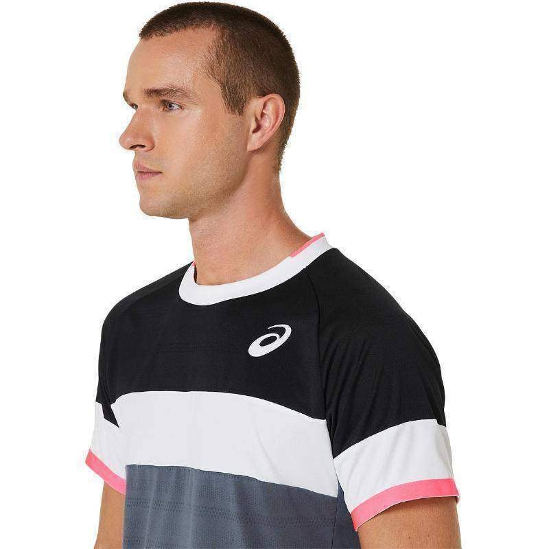 Camiseta Asics Match SS Top Negro Gris Pádel Élite