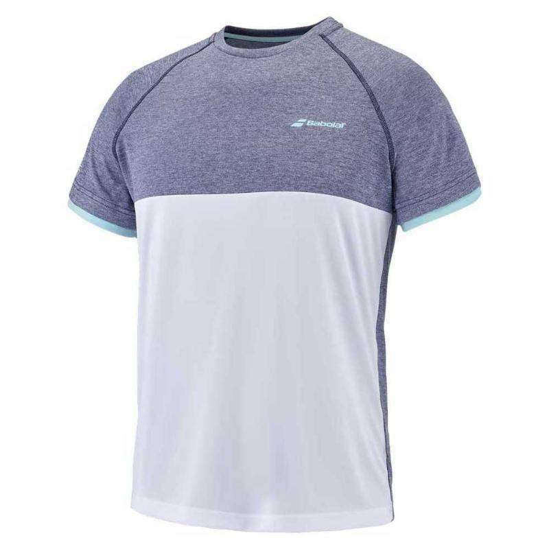 Camiseta Babolat Play Blanco Azul Jaspeado Pádel Élite