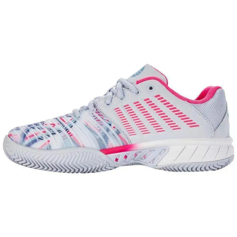 Zapatillas Kswiss Express Light 3 HB Padel Gris Blanco Rosa Neon Mujer Pádel Elite