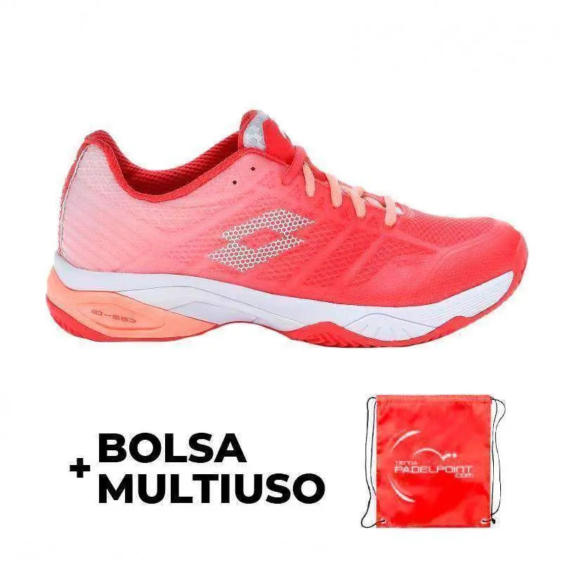 Zapatillas Lotto Mirage 300 Rojo Fluor Blanco Salmon Mujer Pádel Elite